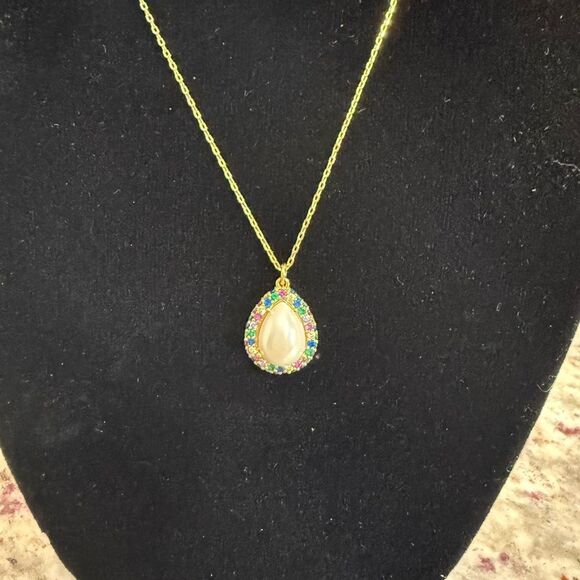 Kate Spade Brilliant Statements Pavé Halo Mini Gold Teardrop Pendant Necklace - Picture 5 of 9